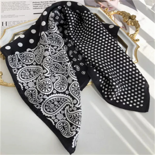 【53小方巾-黑色拼接腰果花】钱塘故事 12姆米 53*53cm小方巾