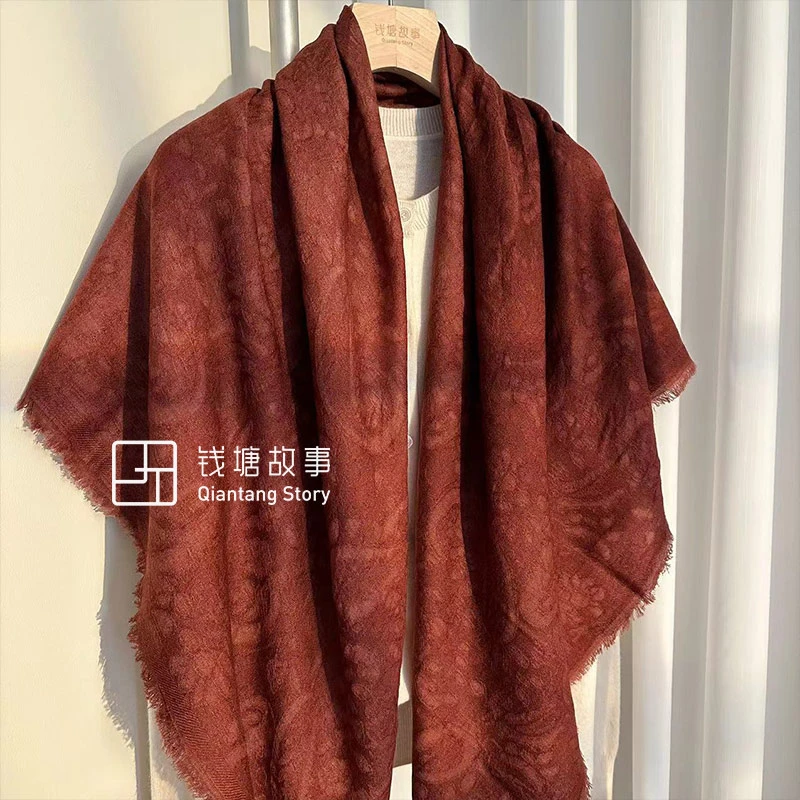 Qiantang Story/钱塘故事水溶羊毛-140方巾色织提花安可拉红138cm