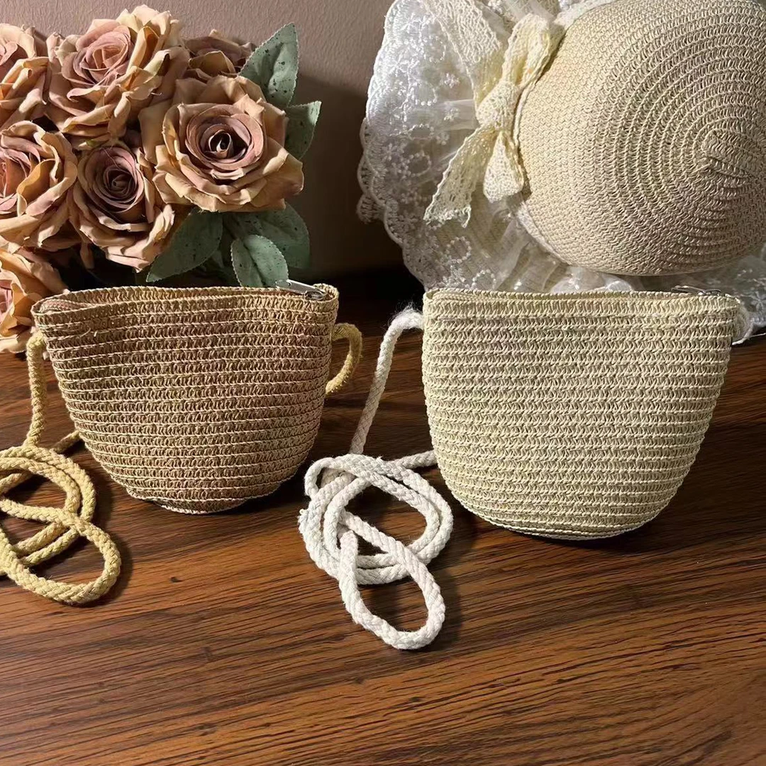 Myfeel女童田园风背包手工编织包包颜色随机