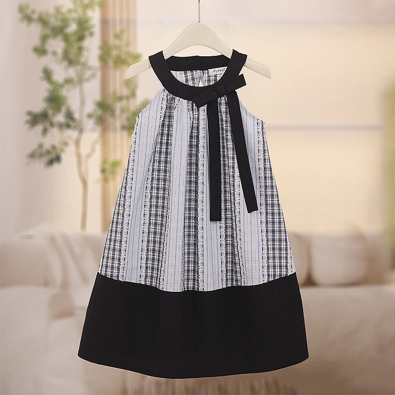 Myfeel女童夏季新款时尚中大童高级感拼接格子背心连衣裙YC24232Q