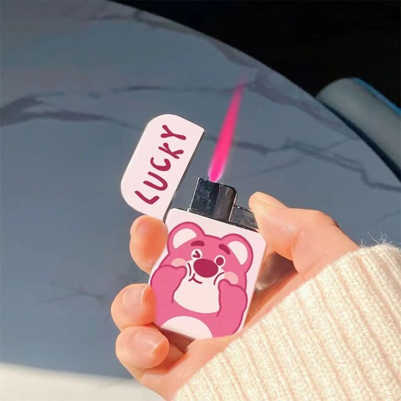 【黍米】草莓熊可爱粉色火焰气体打火机ins高颜值创意防风网红