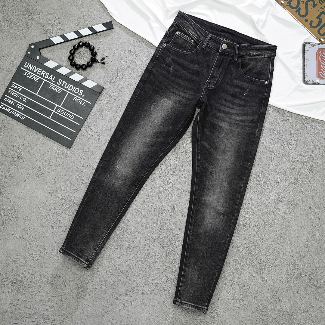 黑灰色牛仔裤男潮牌百搭新款时尚修身男士小脚弹力显瘦牛仔裤男款
