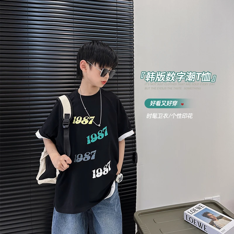 男童短袖t恤夏装儿童休闲印花体恤潮新款中大童休闲炸街上衣
