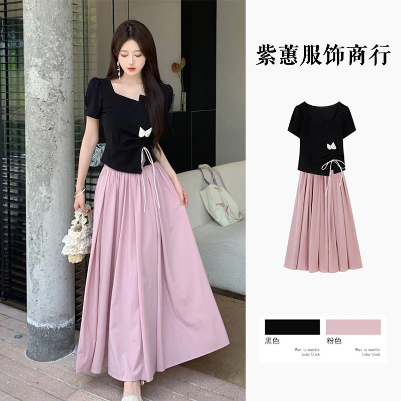 今年流行大码时尚洋气搭配一整套别致好看上衣半身裙两件套装女夏