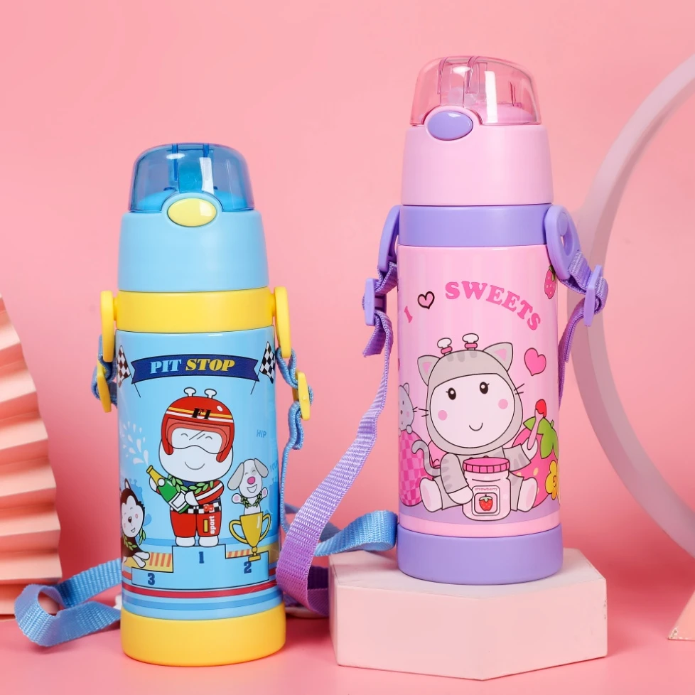 小比咔一壶2盖不锈钢真空保温瓶（内塞+吸管盖）3547