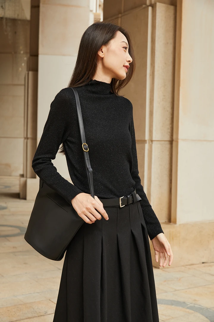 DUUEE【满天星】2024新款樽领气质长袖毛衣修身半高领打底2202MSW