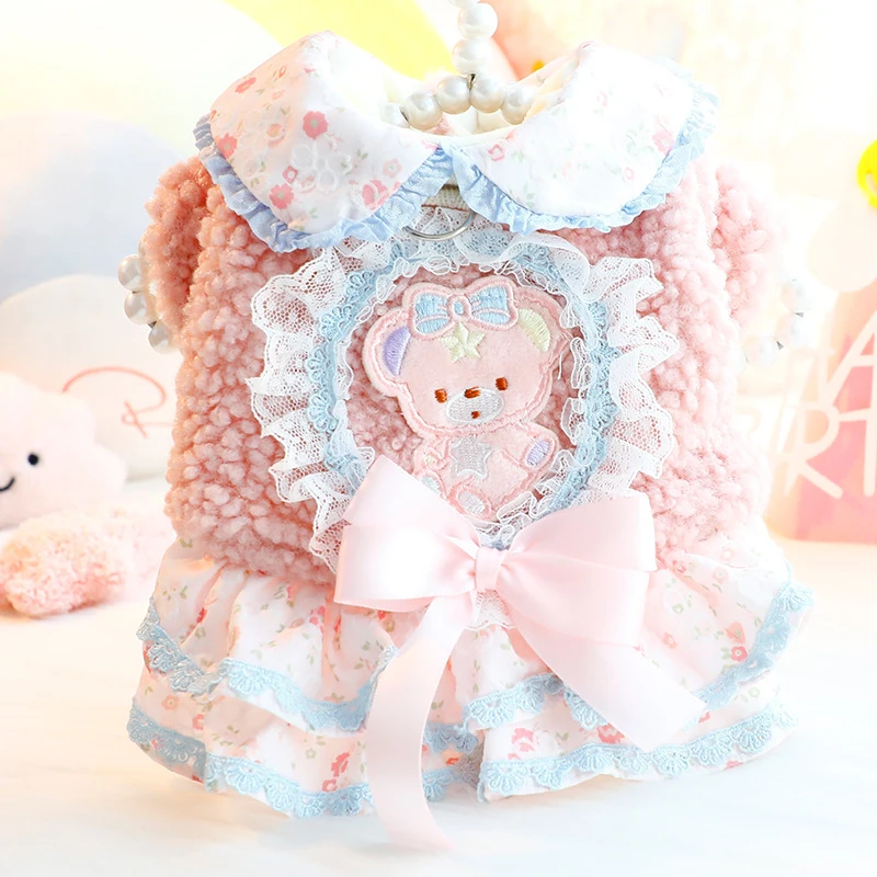 狗狗衣服秋冬装厚款猫咪公主裙碎花可牵引棉衣小型犬泰迪宠物5898