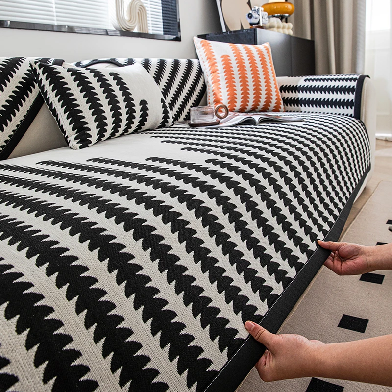 【夕雅川】轻奢雪尼尔沙发垫罩万能通用型防猫抓全包四季防滑坐垫子