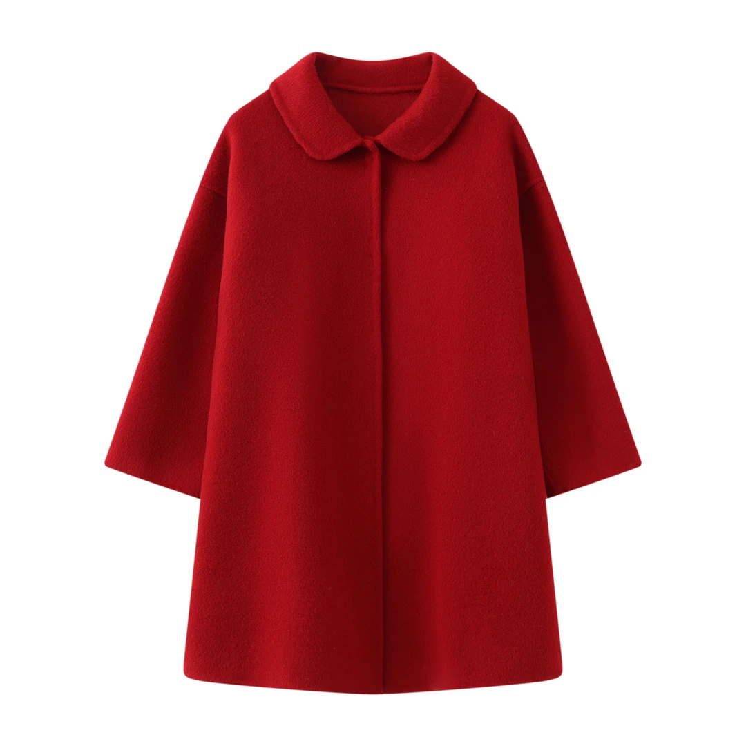 高端2024新款男女童双面羊绒呢子外套中大童淑女风中长羊毛大衣