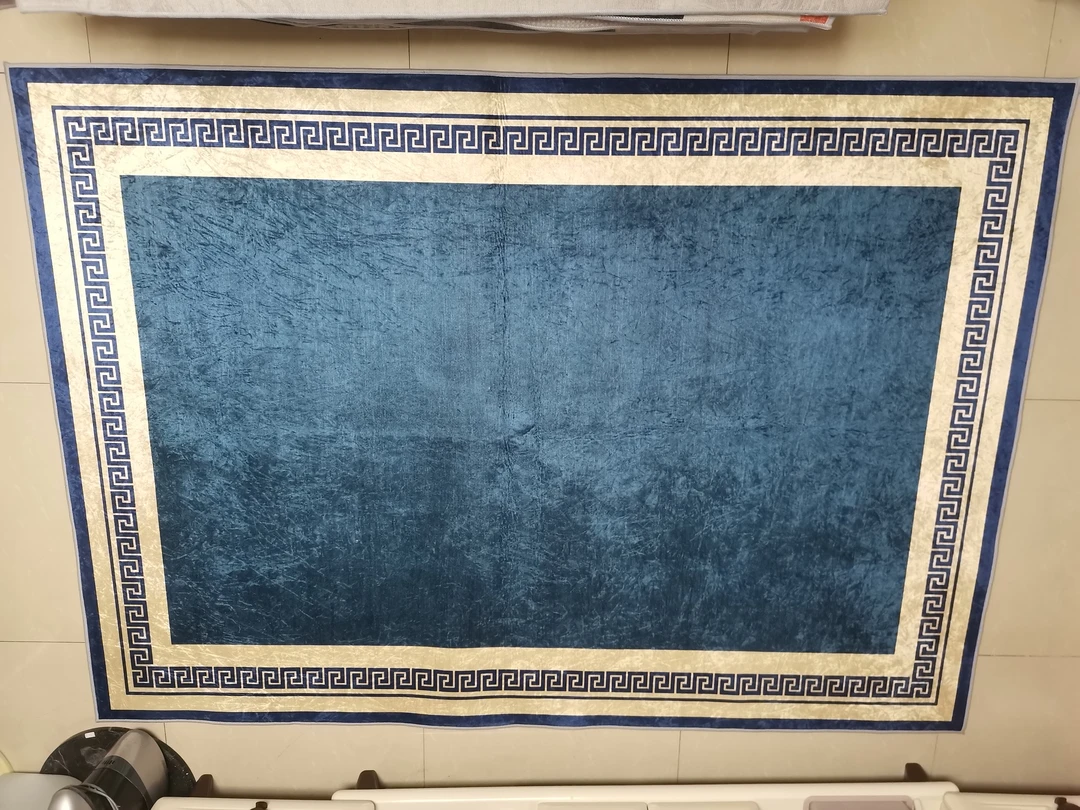 蓝色客厅茶几地毯～水晶绒防潮防滑可用茶几玄关床边机洗手洗