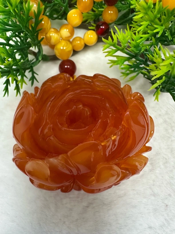 w110古巴新蜜柚子红牡丹花吊坠珠珠链6mm