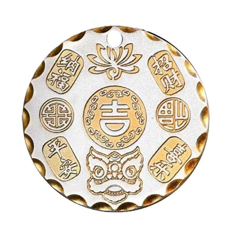 坠链均足银 足银999实心古法吉言描金平安喜乐平安无事牌圆饼