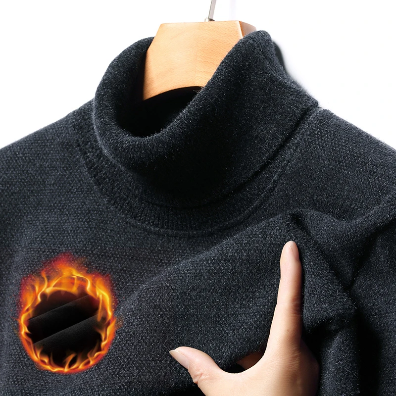 （一体绒）650翻领雪貂绒男士毛衣加绒加厚冬季新款纯色毛衣针织衫