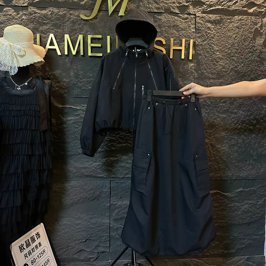 现货—新款连帽工装拉链潮牌套装1089