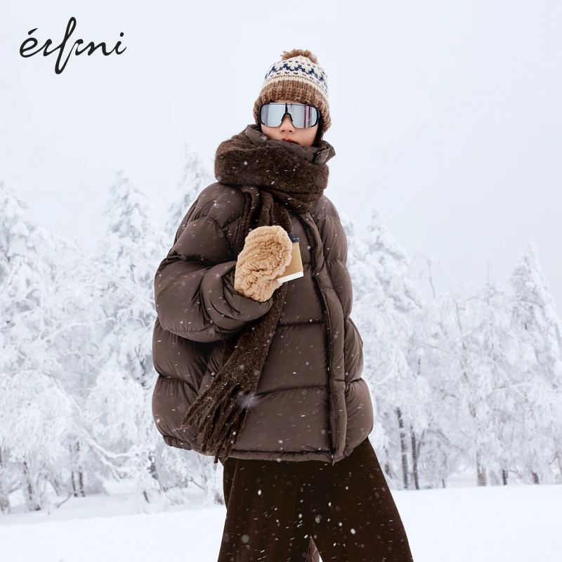 *伊芙丽冬季白鸭绒保暖羽绒服女新款翻领防寒短款外套1EA980531