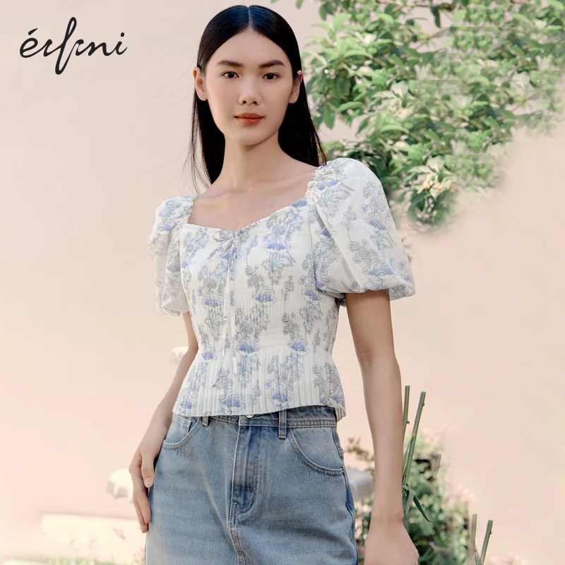 【商场同款】伊芙丽水墨印花衬衫女装25夏季新款法式小衫1E4522361