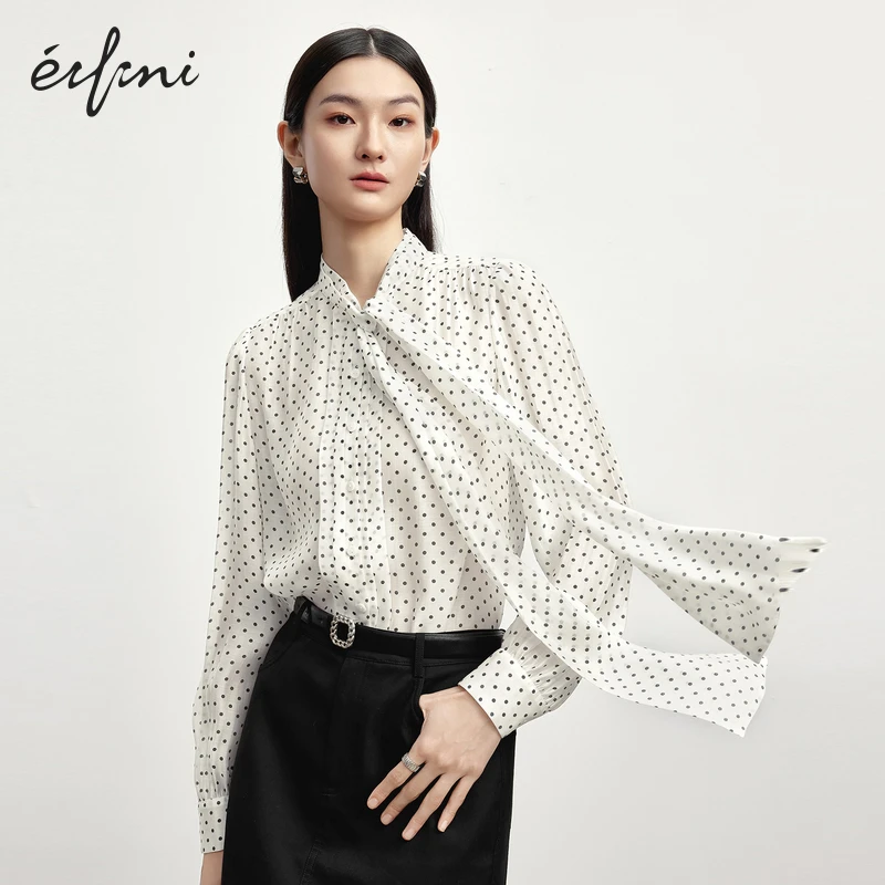 伊芙丽波点精致飘带领设计感时尚优雅通勤衬衫上衣女冬季新款