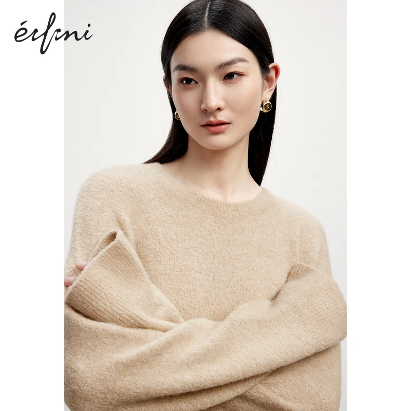 伊芙丽羊绒针织衫女24冬季新款高级感圆领基础款毛衣1FA934721Q