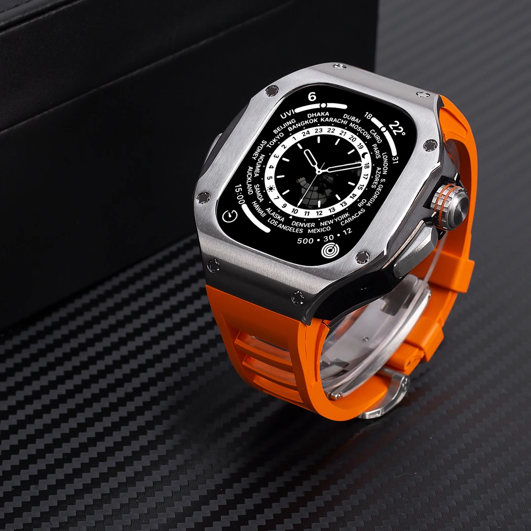 适用AppleWatchUltra3改装理查德不锈钢表壳苹果表带s11金属表壳
