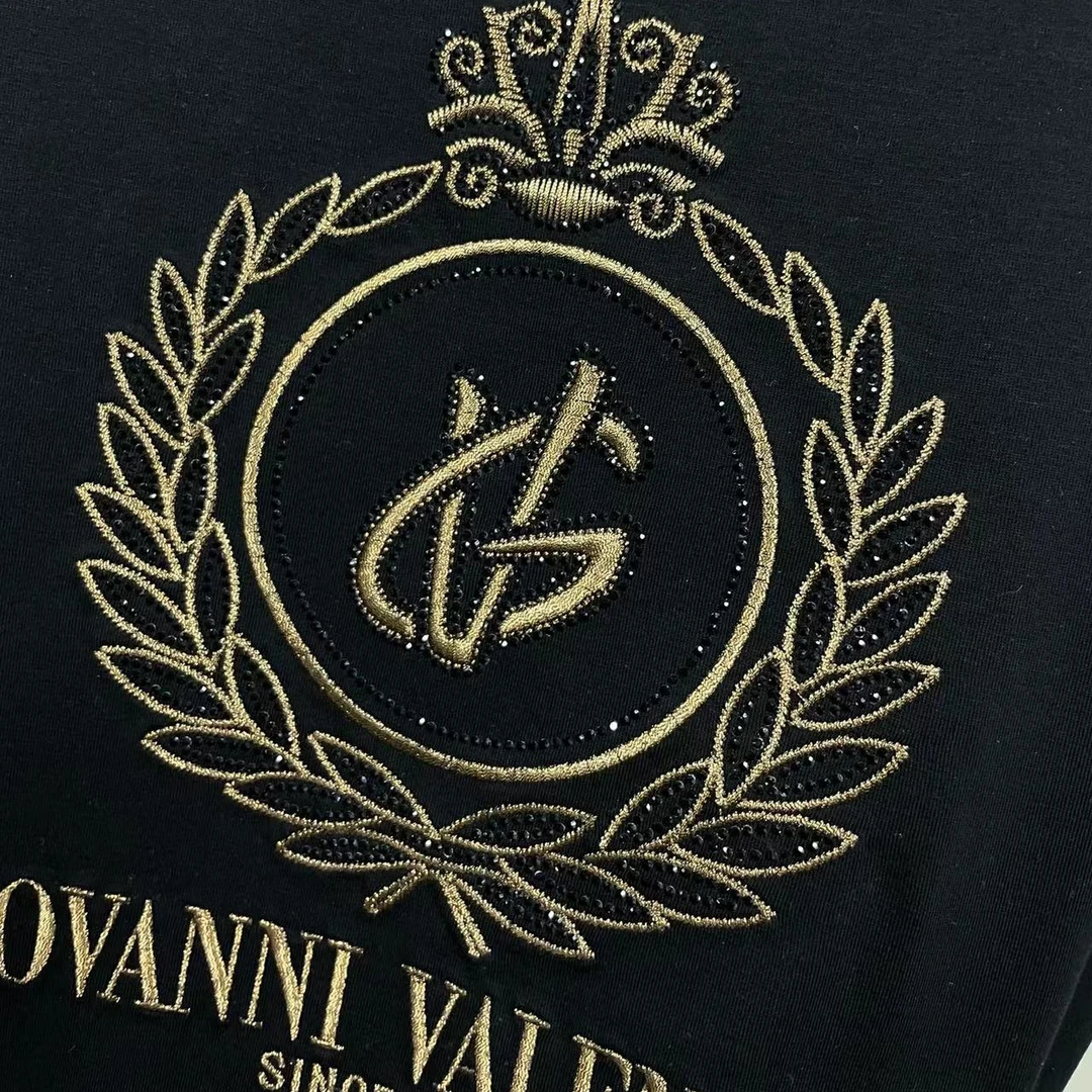 华dt632男士夏季重工刺绣黑色短袖