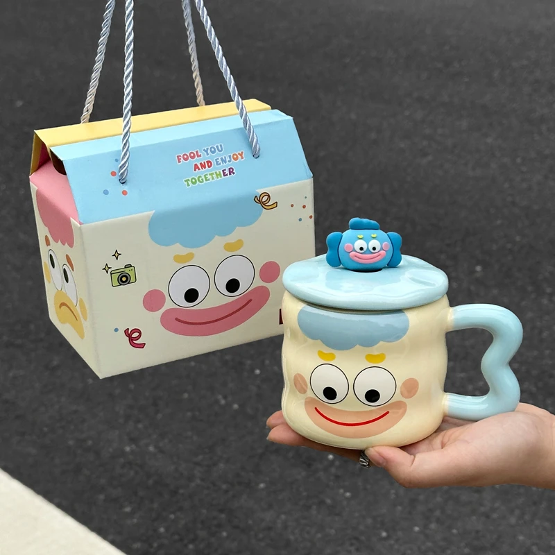 呆萌可爱小丑陶瓷马克杯子带盖送男女生生日礼物闺蜜伴手礼C1