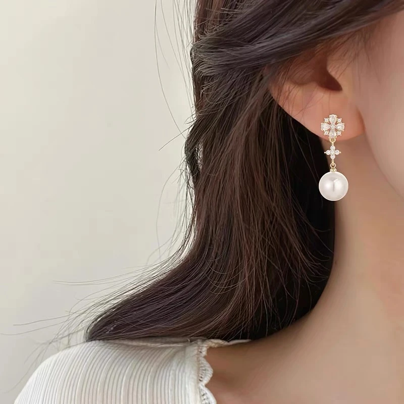 铜合金耳饰 新款时尚几何珠珠小香风轻奢百搭优雅气质耳钉1942