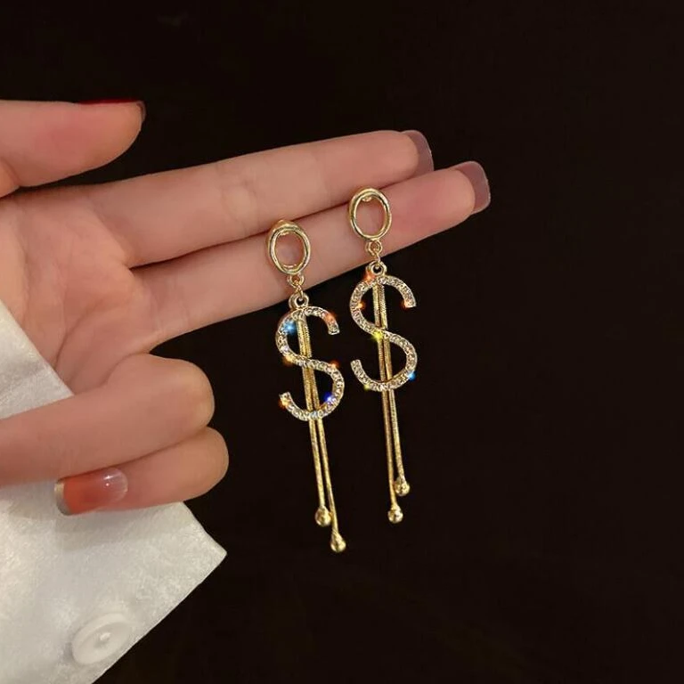 铜合金耳饰 流苏长款字母耳环气质个性简约通勤小众百搭耳环1025