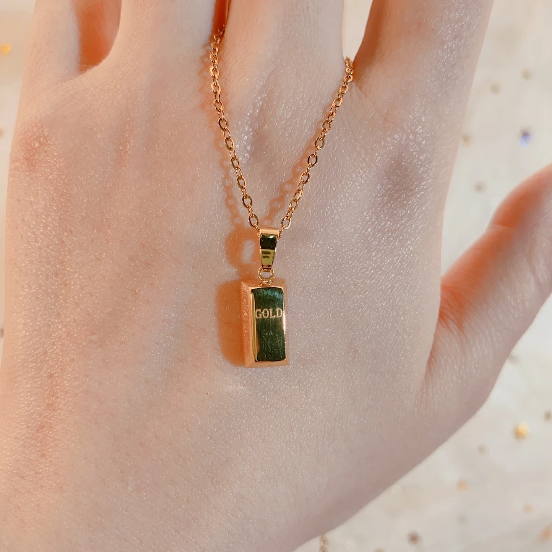 钛钢项链 新款新年暴富小砖吊坠时尚百搭项链3222