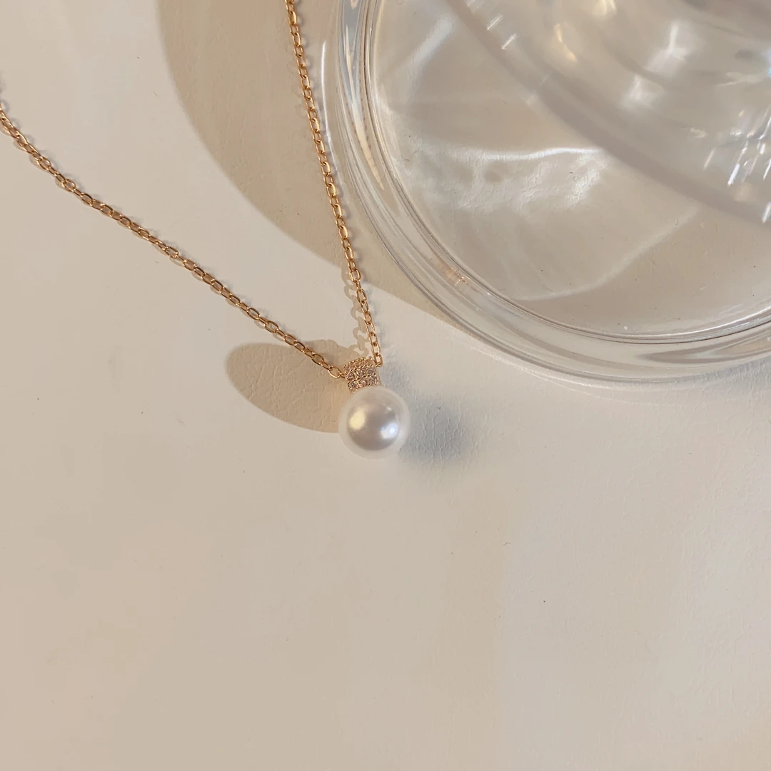 钛钢项链 8mm高亮珠百搭气质白色珠珠轻奢法式优雅精致项链3188