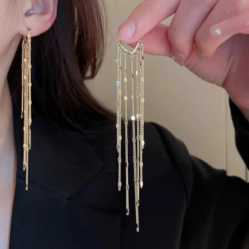 铜合金耳饰 气质时尚百搭轻奢个性长款流苏小众设计感耳钉5591