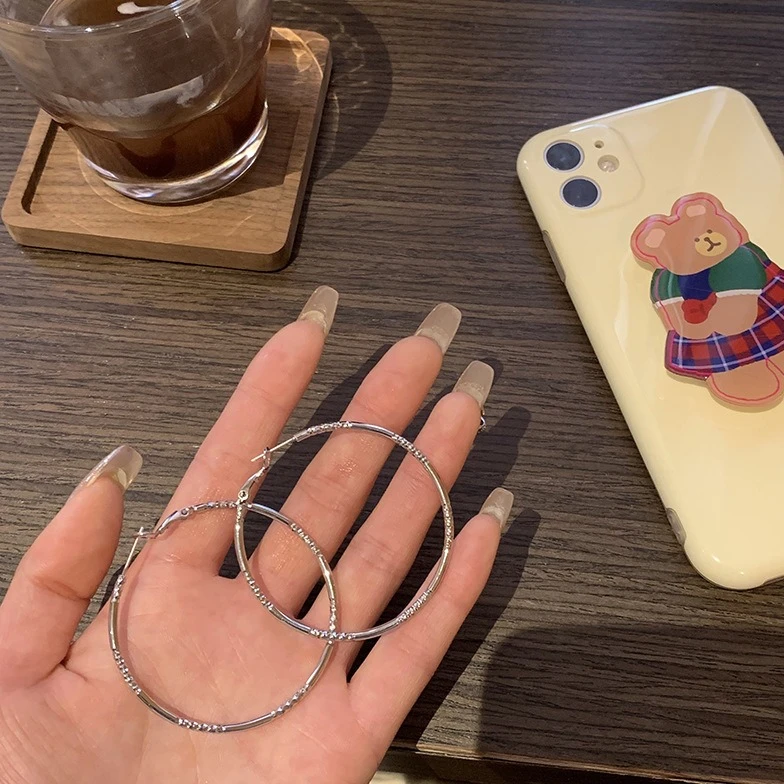 铜合金耳饰 夸张大圆圈素圈耳环小众设计感冷性风耳圈女耳钉2013