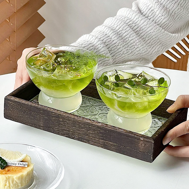 轻薄透明宽口玻璃杯子饮品杯茶杯咖啡拿铁果汁特调杯冷饮料杯创意