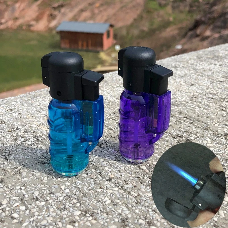 创意蓝色火焰可视红色充气直冲防风艾灸打火机防风打火机2025新款