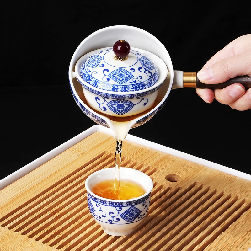 陶瓷旋转逍遥壶侧把翻转茶壶自动泡茶神器懒人功夫茶具家用泡茶壶