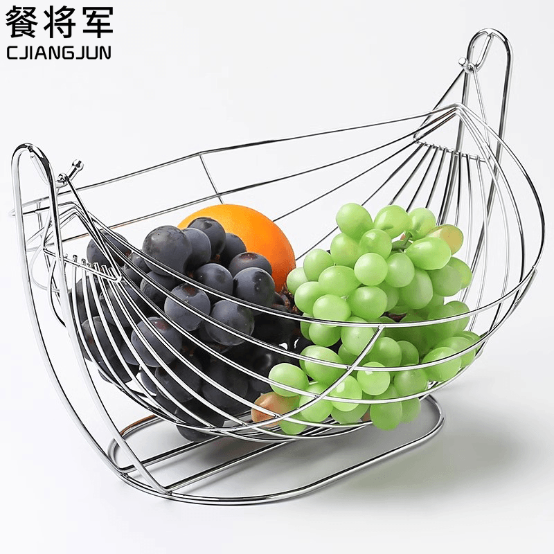 创意不锈钢水果篮客厅家用铁艺摇摆水果盘茶几现代简约欧式收纳篮