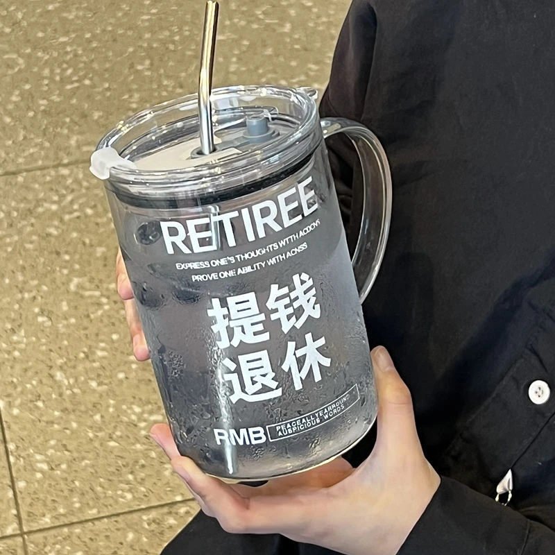 1L大容量新款玻璃杯办公室上班族学生简约水杯女ins高颜值吸管杯