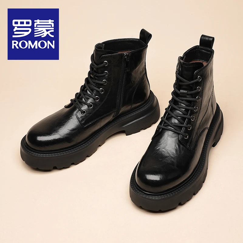 Romon/罗蒙马丁靴男靴子高帮鞋男鞋冬季加绒保暖百搭潮流男靴