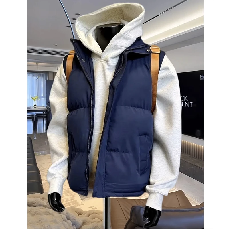 藏青色马甲棉服秋冬季加厚保暖潮牌韩版背心外套男cleanfit棉坎肩