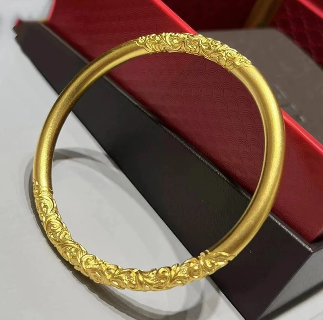 合金手镯 【高定版】古法百搭紫荆花精美卷草纹金色实心女款传承