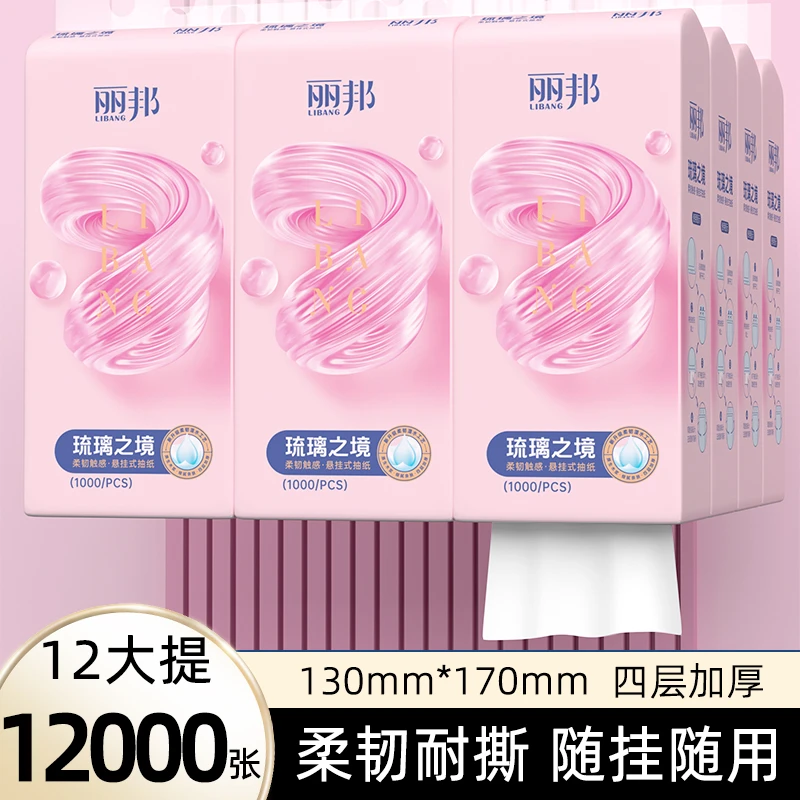 【12提】丽邦琉璃之境4层加厚抽纸悬挂式纸巾1000张12提家用L