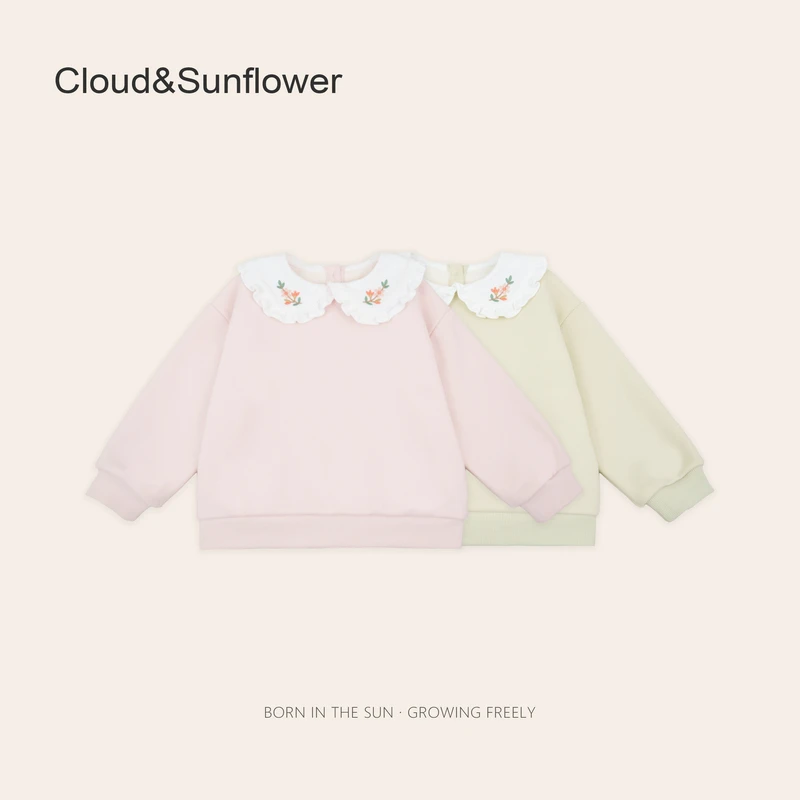 女童娃娃领小红花刺绣冬季加厚百搭卫衣660390