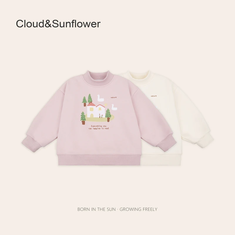 女童小鸭子与小房子字母印花冬季圆领加厚卫衣660571