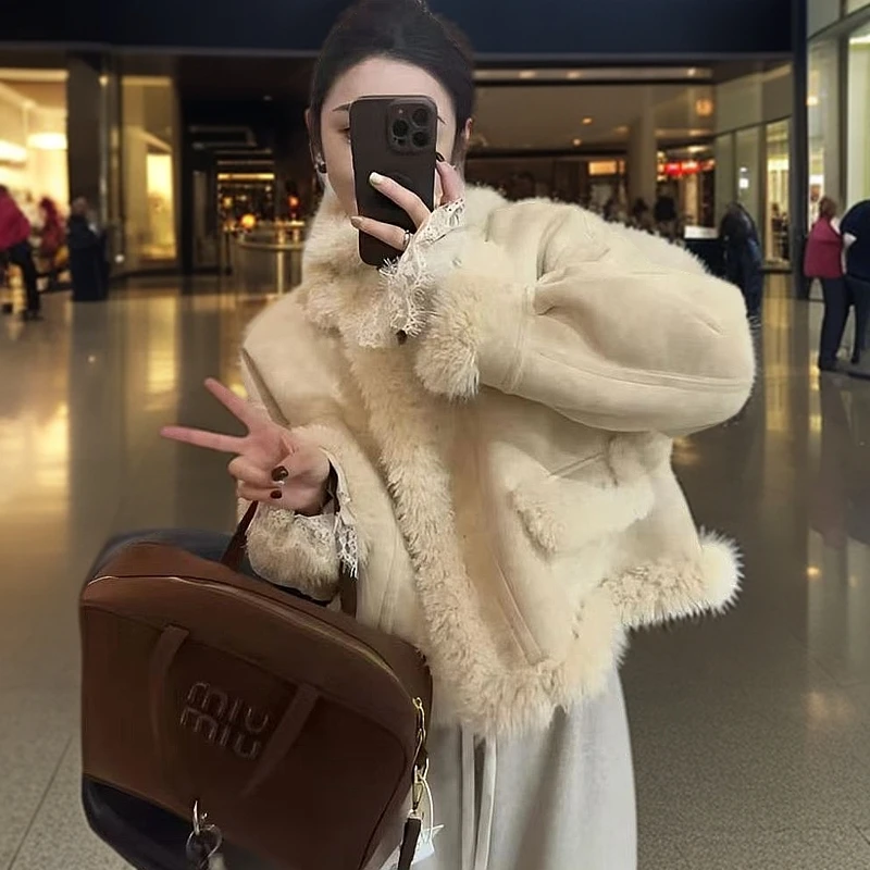 毛毛上衣休闲洋气冬季新款2024小个子短款加厚机车服时尚外套女