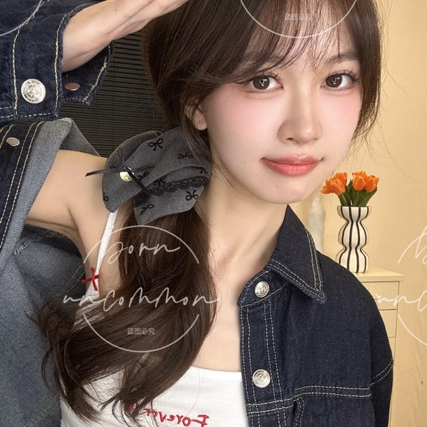 格雷系灰色~蝴蝶结方巾大肠发圈女高级感大号丸子头方形头绳发饰