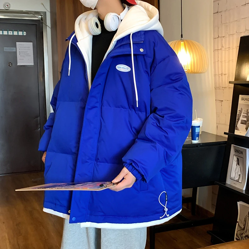 冬季假两件学生棉服加厚保暖连帽棉衣青少年男生面包服宽松外套