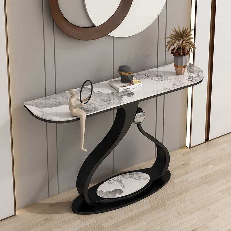 轻奢风岩板玄关桌家用简约玄关台极窄高端客厅对门靠墙条案端景台