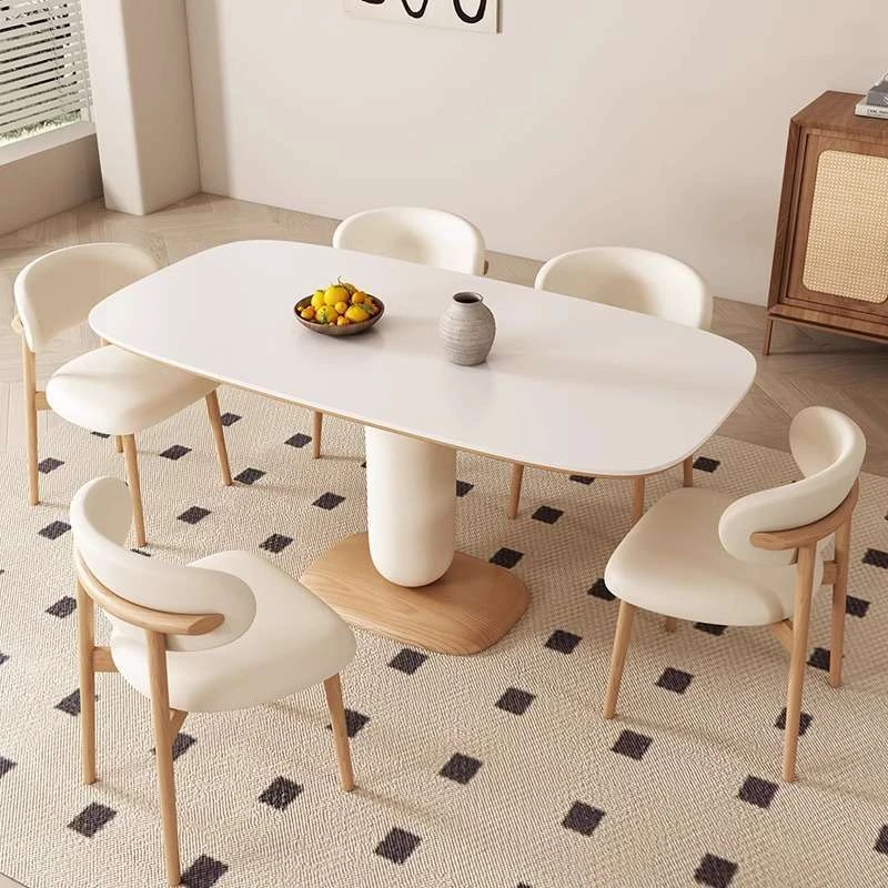 岩板餐桌家用客厅出租屋轻奢实木餐桌椅北欧奶油风长方形吃饭桌子