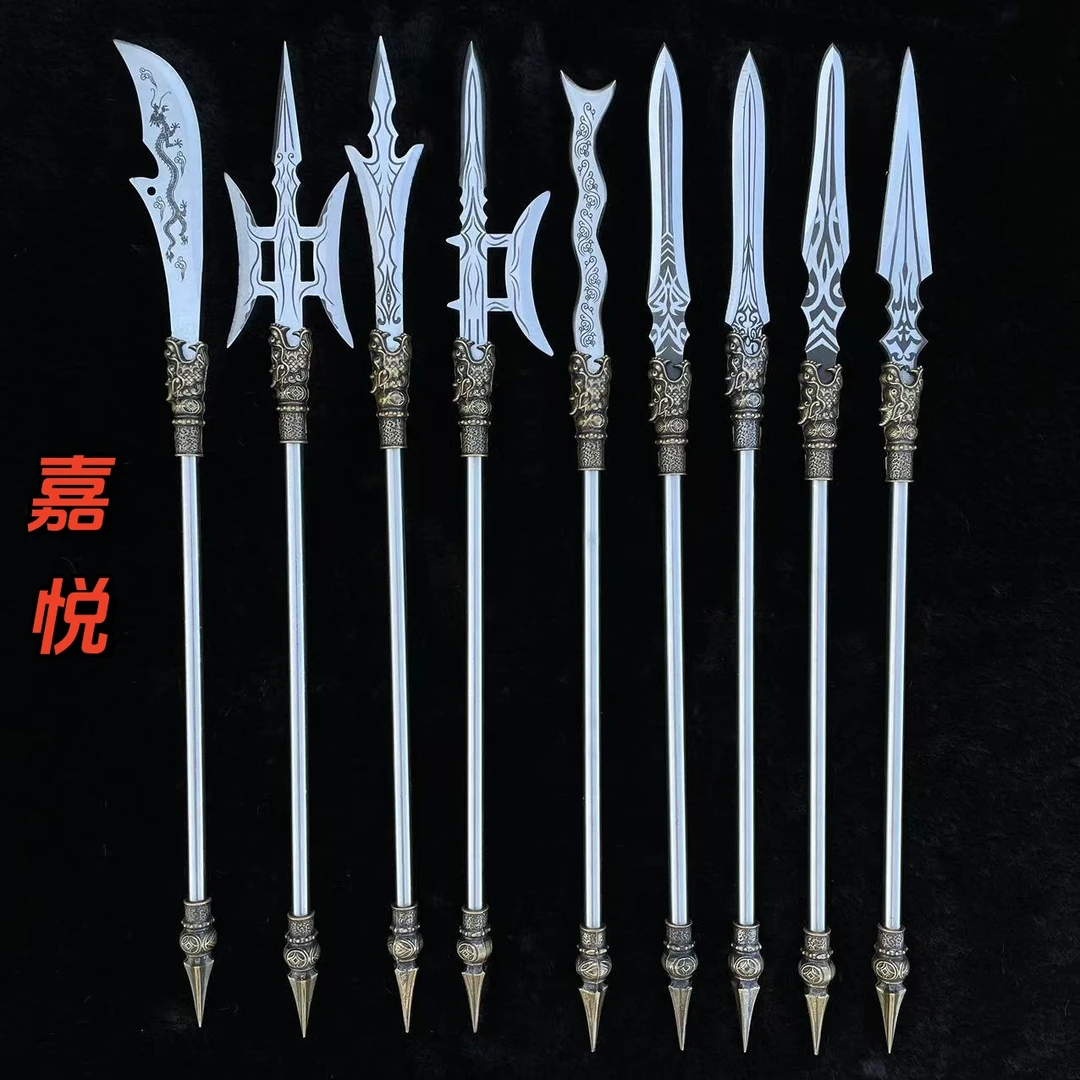 龙泉微兵器迷你实心手柄青龙偃月方天画戟三尖两刃霸王枪摆件收藏