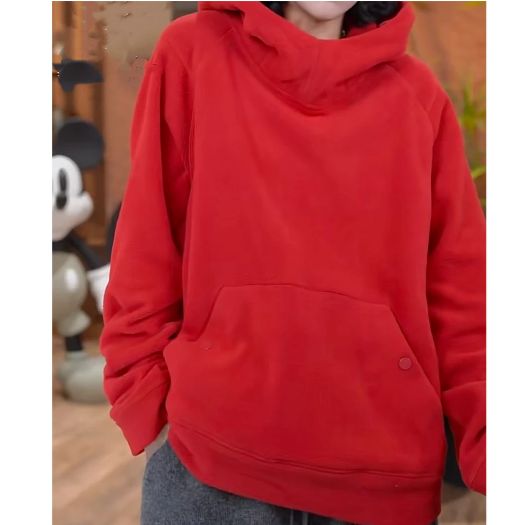 加绒加厚连帽卫衣女设计感口袋秋冬2024新款时尚中长款宽松上衣