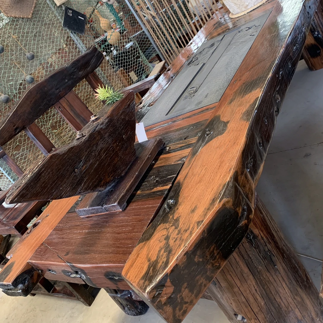 老船木个性化大茶桌，长319，可办公。原汁原味，360度无死角实木家具